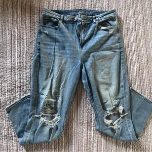 American Eagle Outfitters Women's Washed Blue Ripped Skinny Jeans